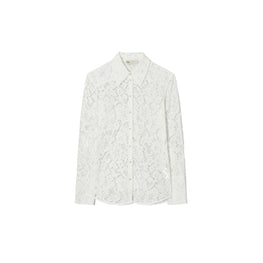 Women Cuffed Lace Buttondown - White