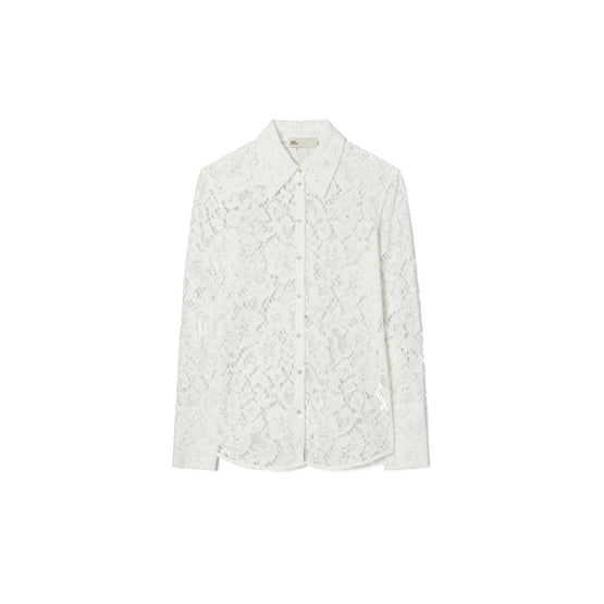 Women Cuffed Lace Buttondown - White