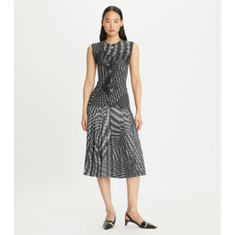 Women Pleated Silk Skirt - Black Warped Lace