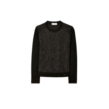 Women Lace-Front Wool Sweater - Black