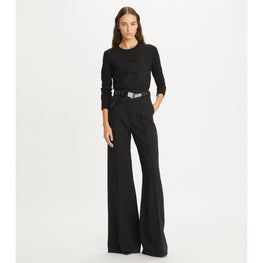 Women Lace-Front Wool Sweater - Black