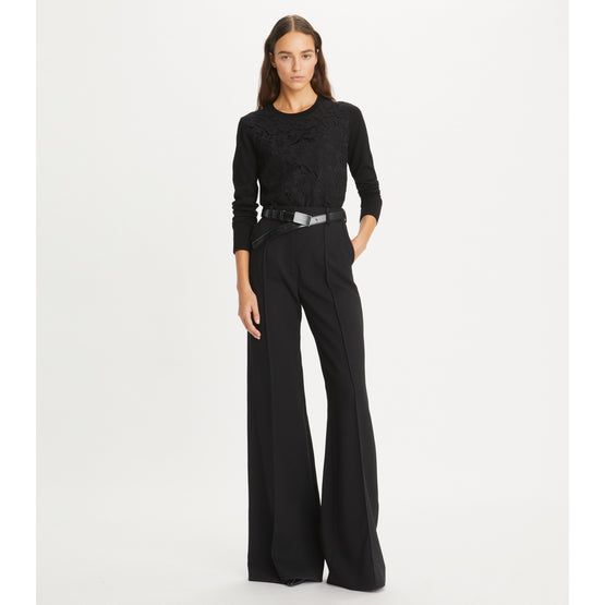 Women Lace-Front Wool Sweater - Black