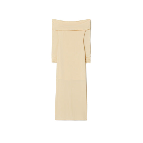 Women Off-Shoulder Mesh Dress - Champagne