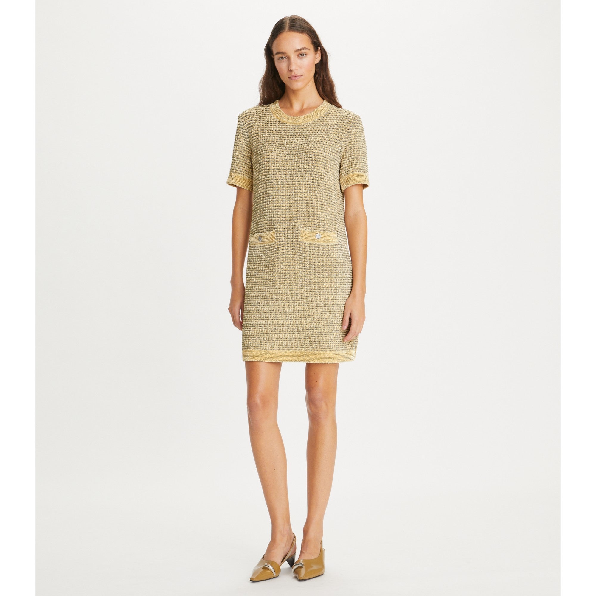 Women Velvet Dress - Ivory / Metallic Gray