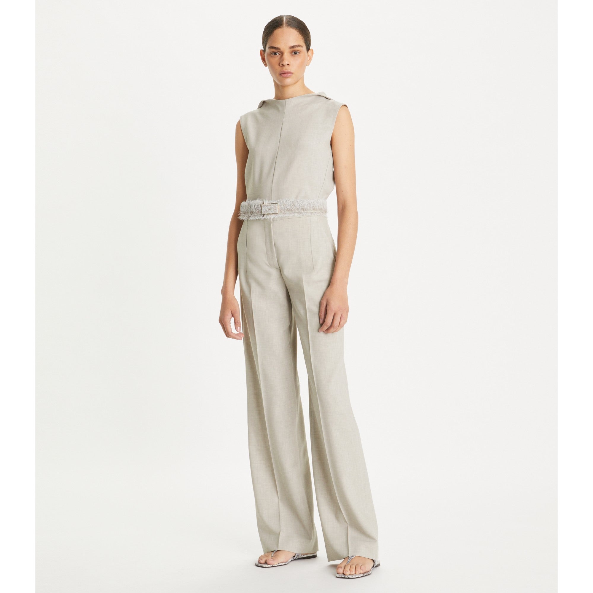 Women Tailored Drapey Melange Pants - Light Gray Melange