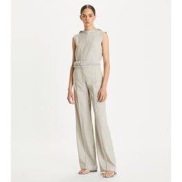 Women Tailored Drapey Melange Pants - Light Gray Melange