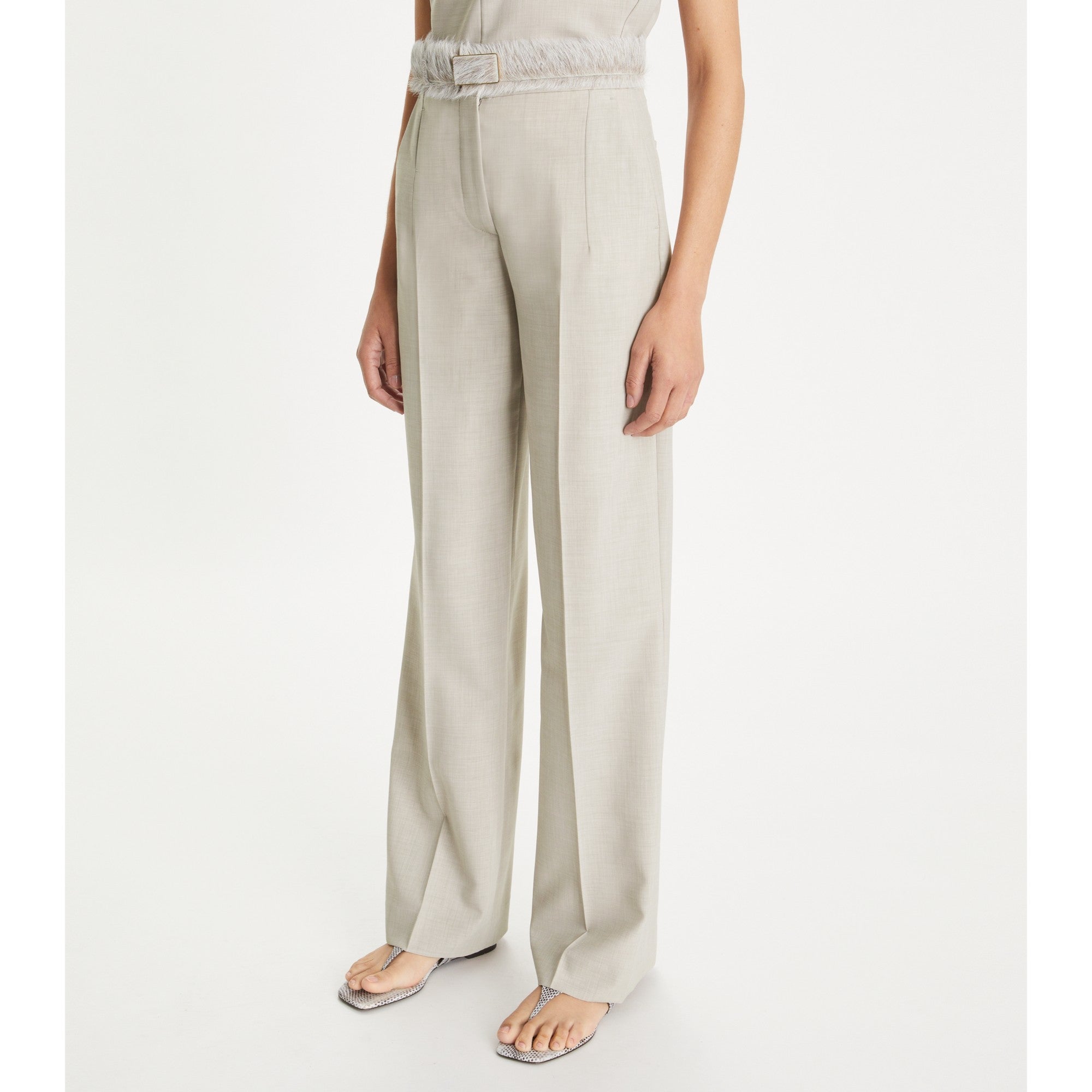 Women Tailored Drapey Melange Pants - Light Gray Melange