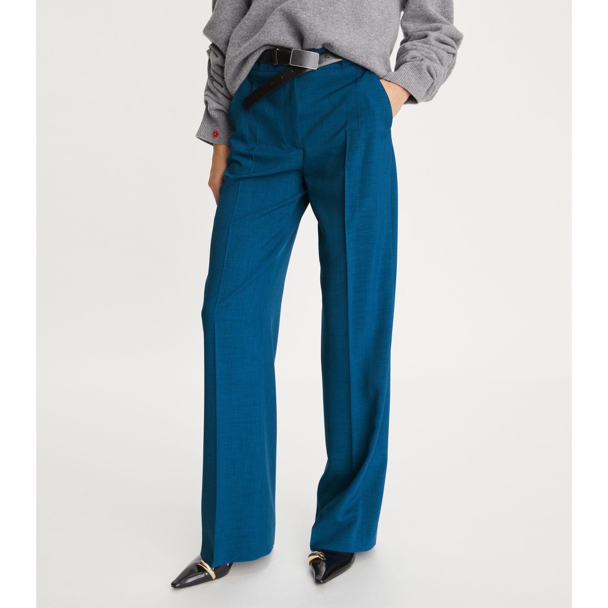 Women Tailored Drapey Melange Pants - Ink