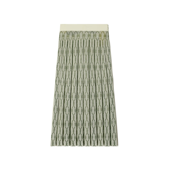 Women Box Pleated Jacquard Skirt - French Cream / Jade