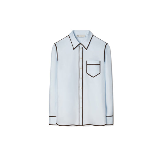 Women Silk Twill Shirt - Iced Blue