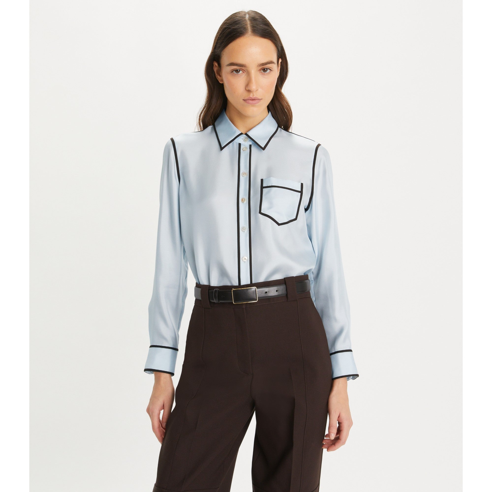 Women Silk Twill Shirt - Iced Blue