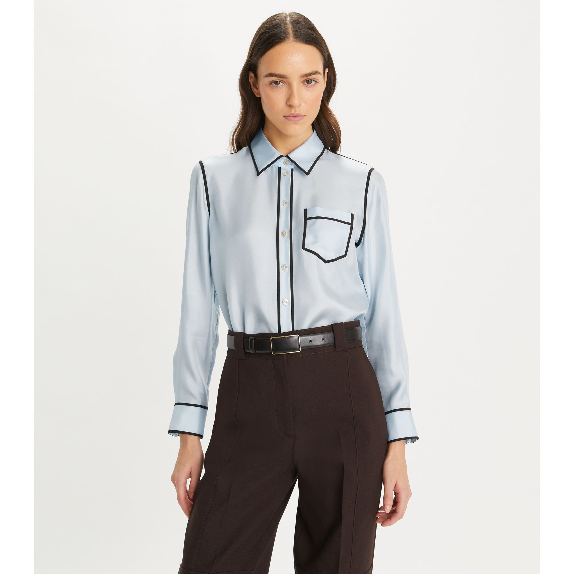 Women Silk Twill Shirt - Iced Blue