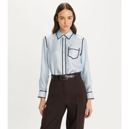 Women Silk Twill Shirt - Iced Blue