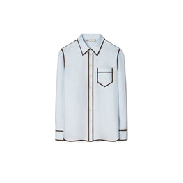 Women Silk Twill Shirt - Iced Blue