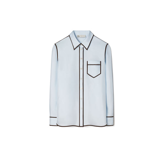 Women Silk Twill Shirt - Iced Blue