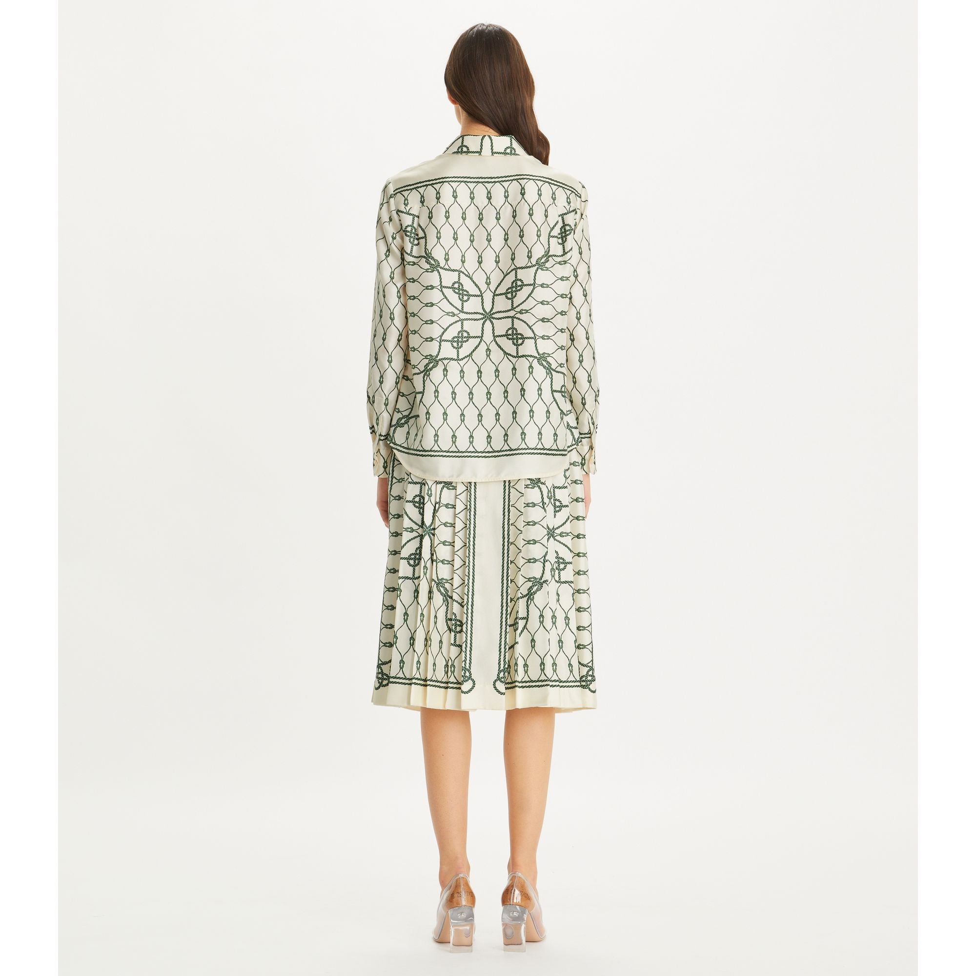 Women Printed Pleated Silk Skirt - Green Knot