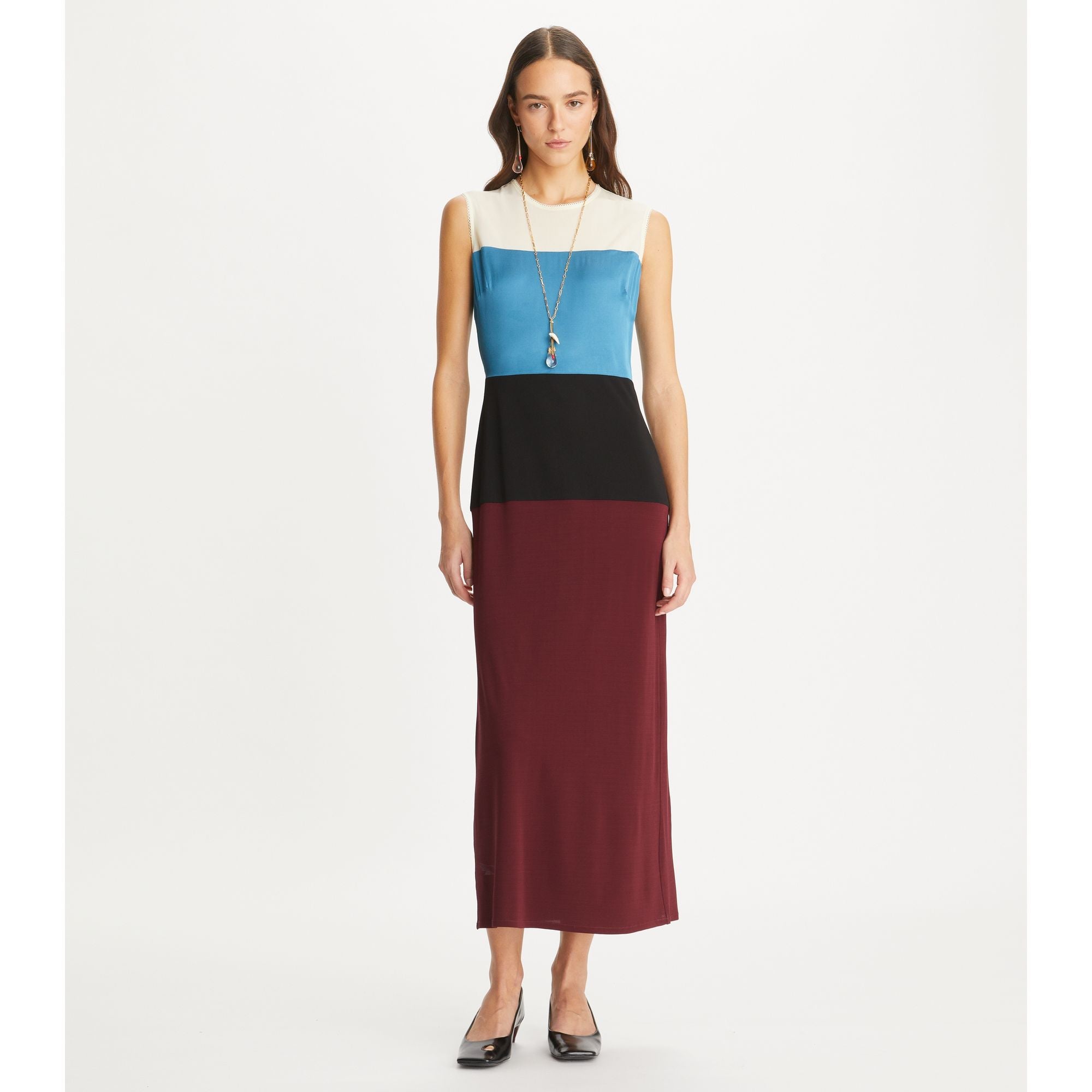 Women Colorblock Jersey Dress - Black