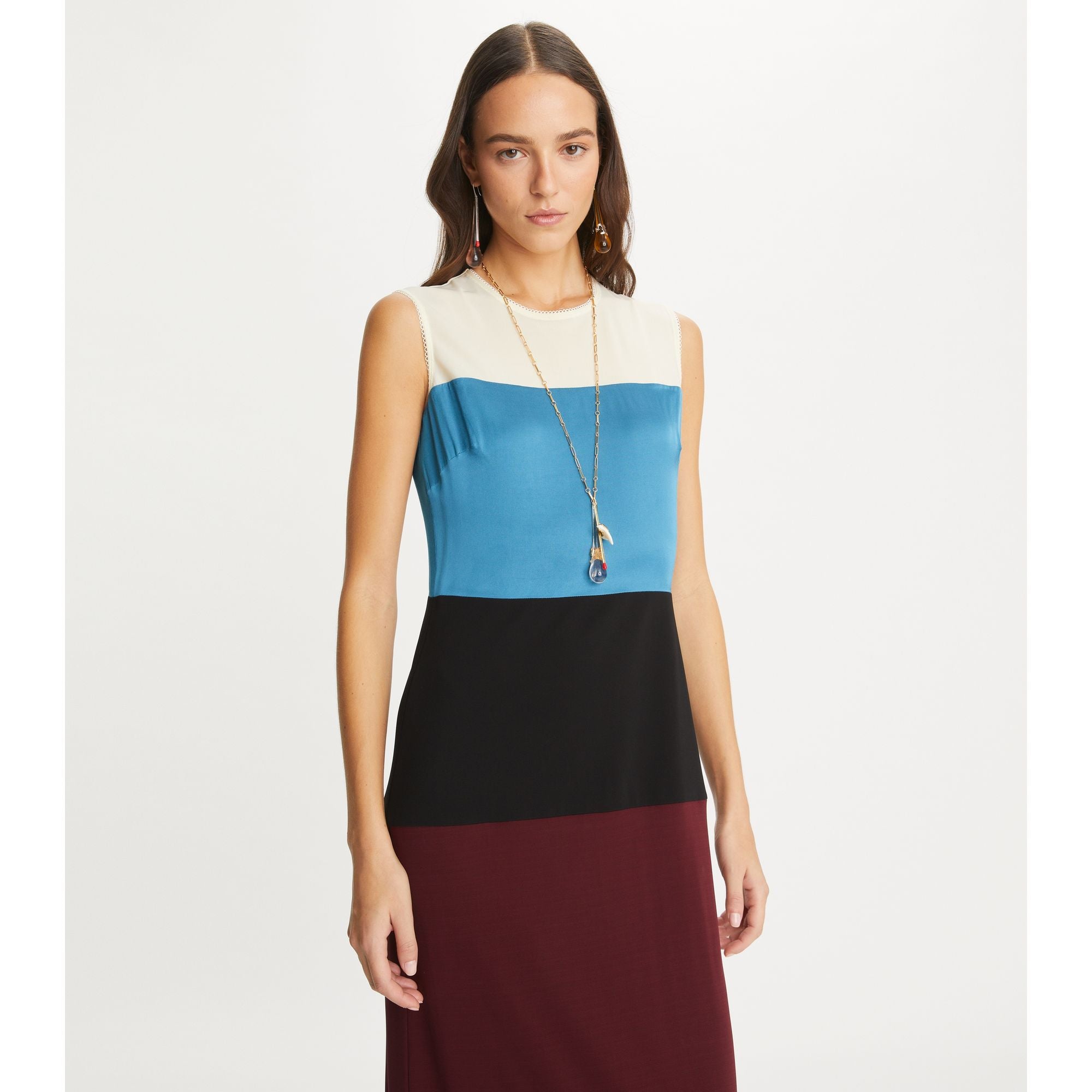 Women Colorblock Jersey Dress - Black