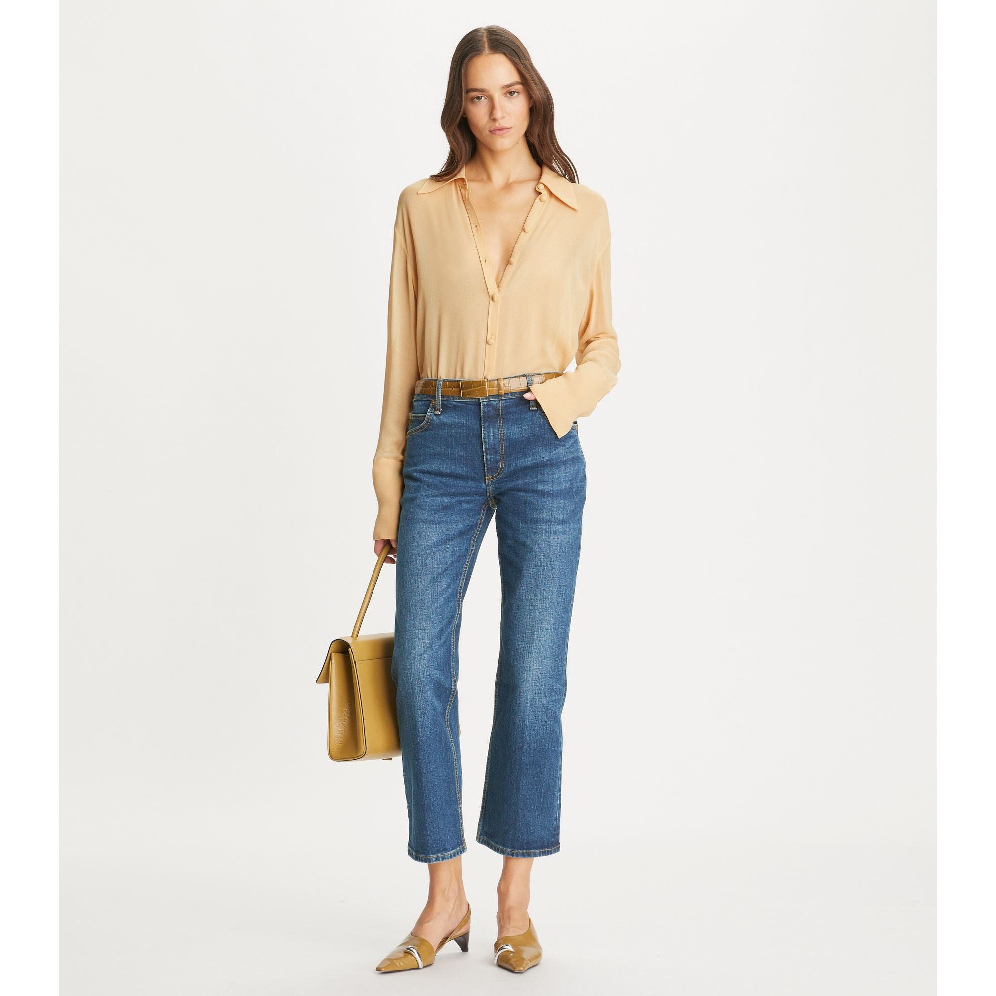 Women Cropped Flared Jeans - Dark Vintage Wash