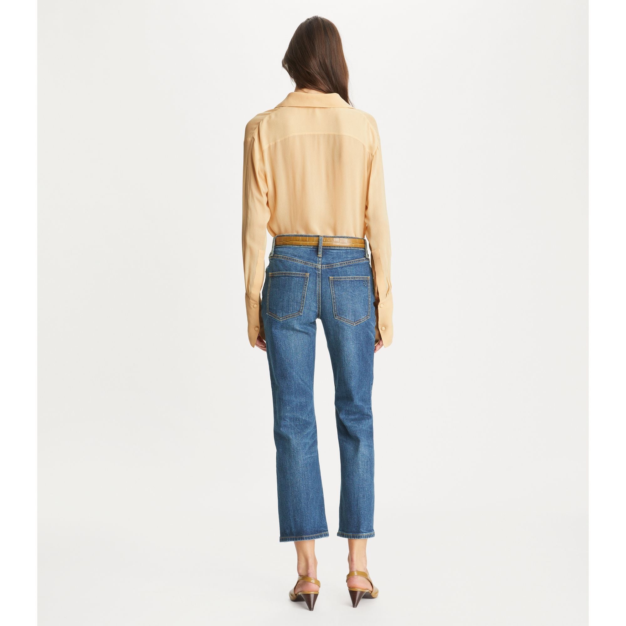 Women Cropped Flared Jeans - Dark Vintage Wash