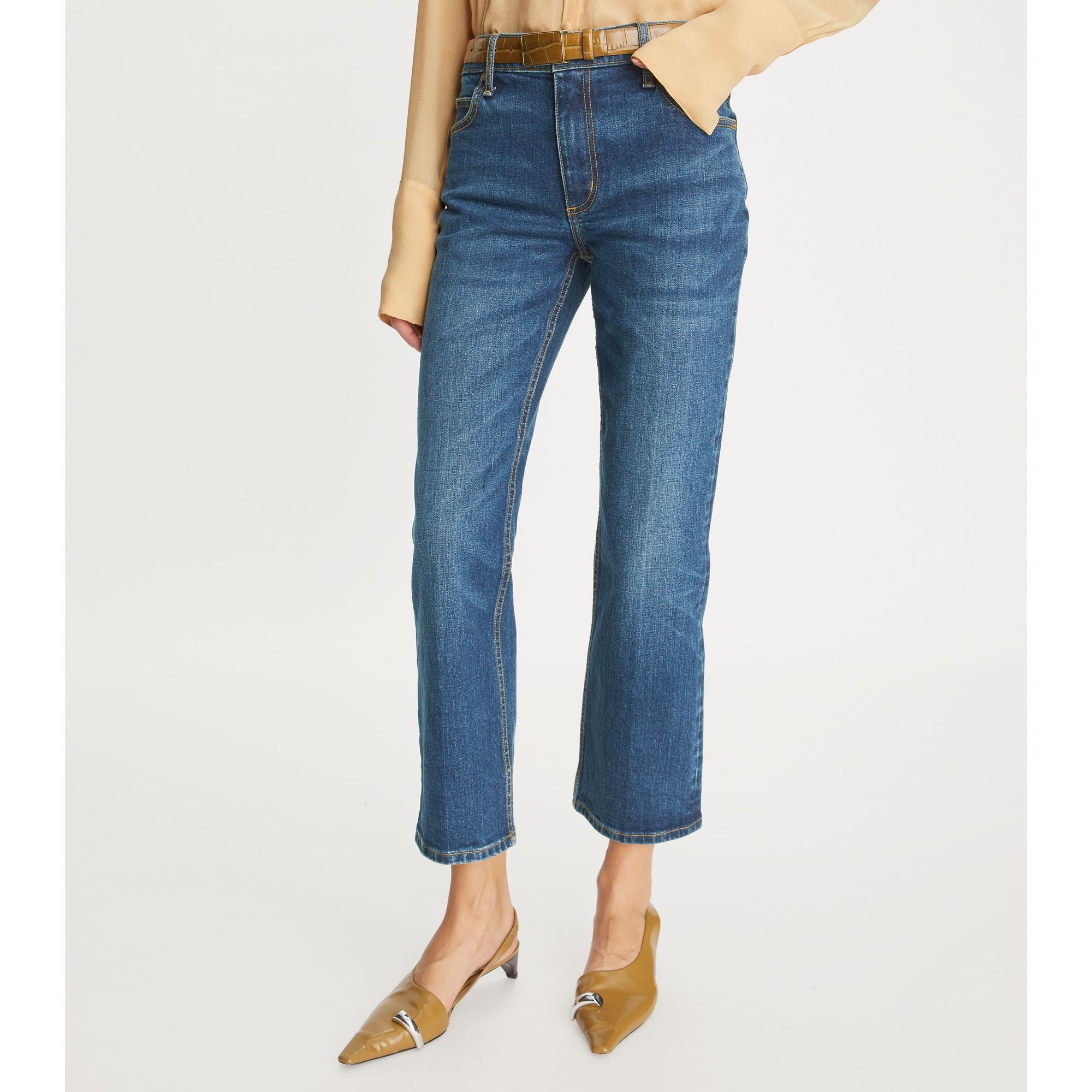 Women Cropped Flared Jeans - Dark Vintage Wash