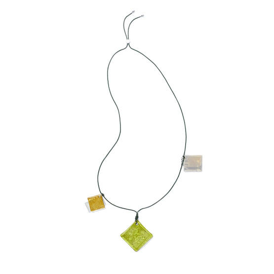 Women Resin Logo Long Necklace - Light Silver / Dark Green / Multi