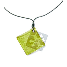 Women Resin Logo Long Necklace - Light Silver / Dark Green / Multi