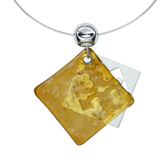 Women Resin Logo Collar Necklace - Light Silver / Light Topaz