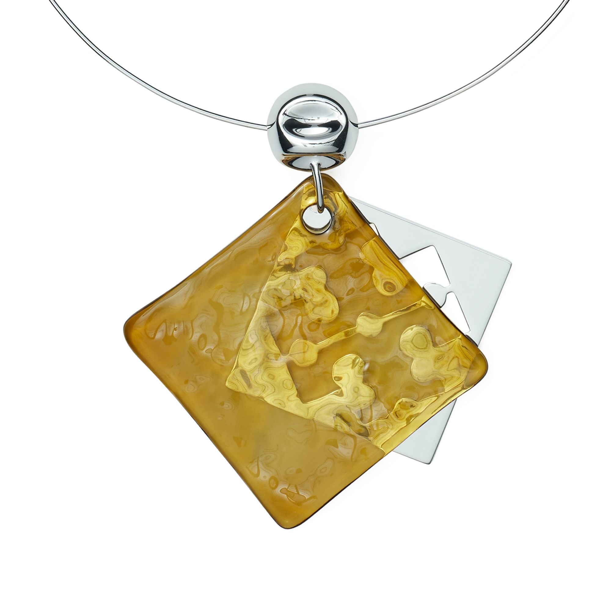 Women Resin Logo Collar Necklace - Light Silver / Light Topaz
