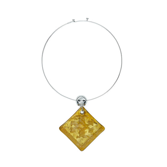 Women Resin Logo Collar Necklace - Light Silver / Light Topaz