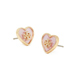 Women Forget Me Not Heart Stud Earrings - Tory Gold / Pink
