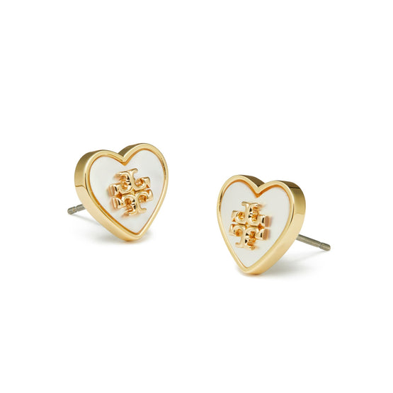 Women Forget Me Not Heart Stud Earrings - Tory Gold / Mother Of Pearl
