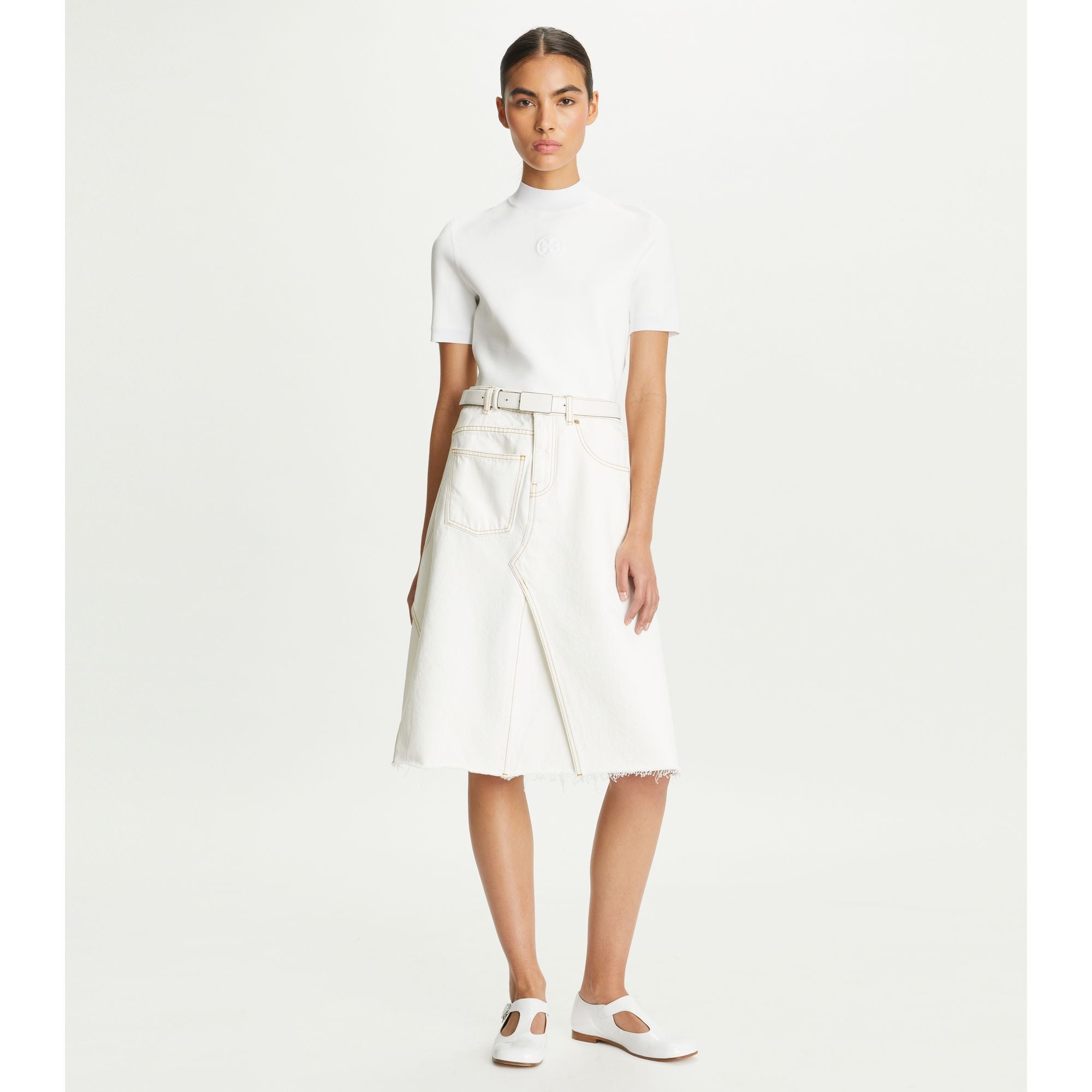 Women Denim Deconstructed Skirt - Chalk