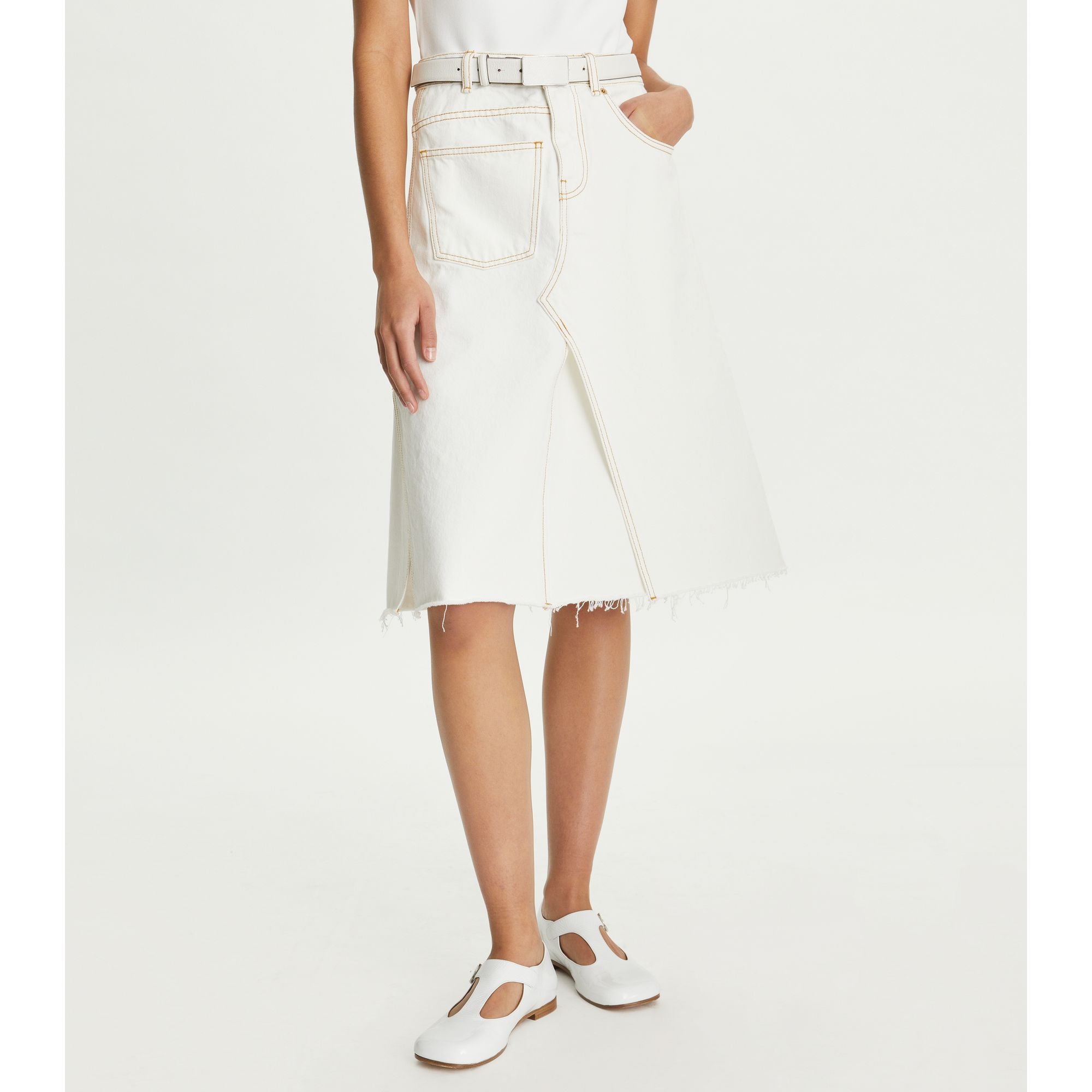 Women Denim Deconstructed Skirt - Chalk
