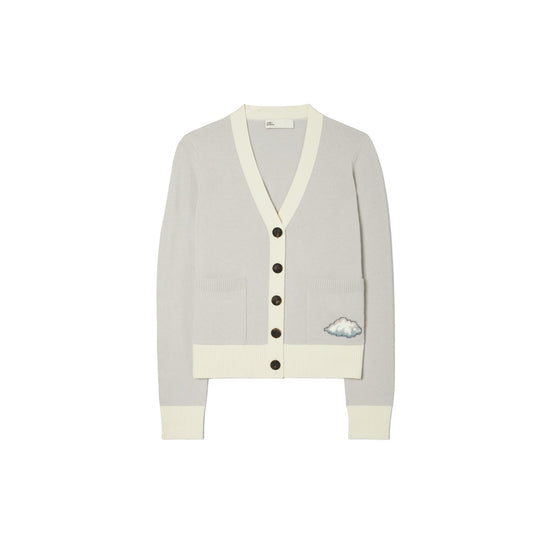 Women Cloud Merino Wool Cardigan - Mist / Blanc