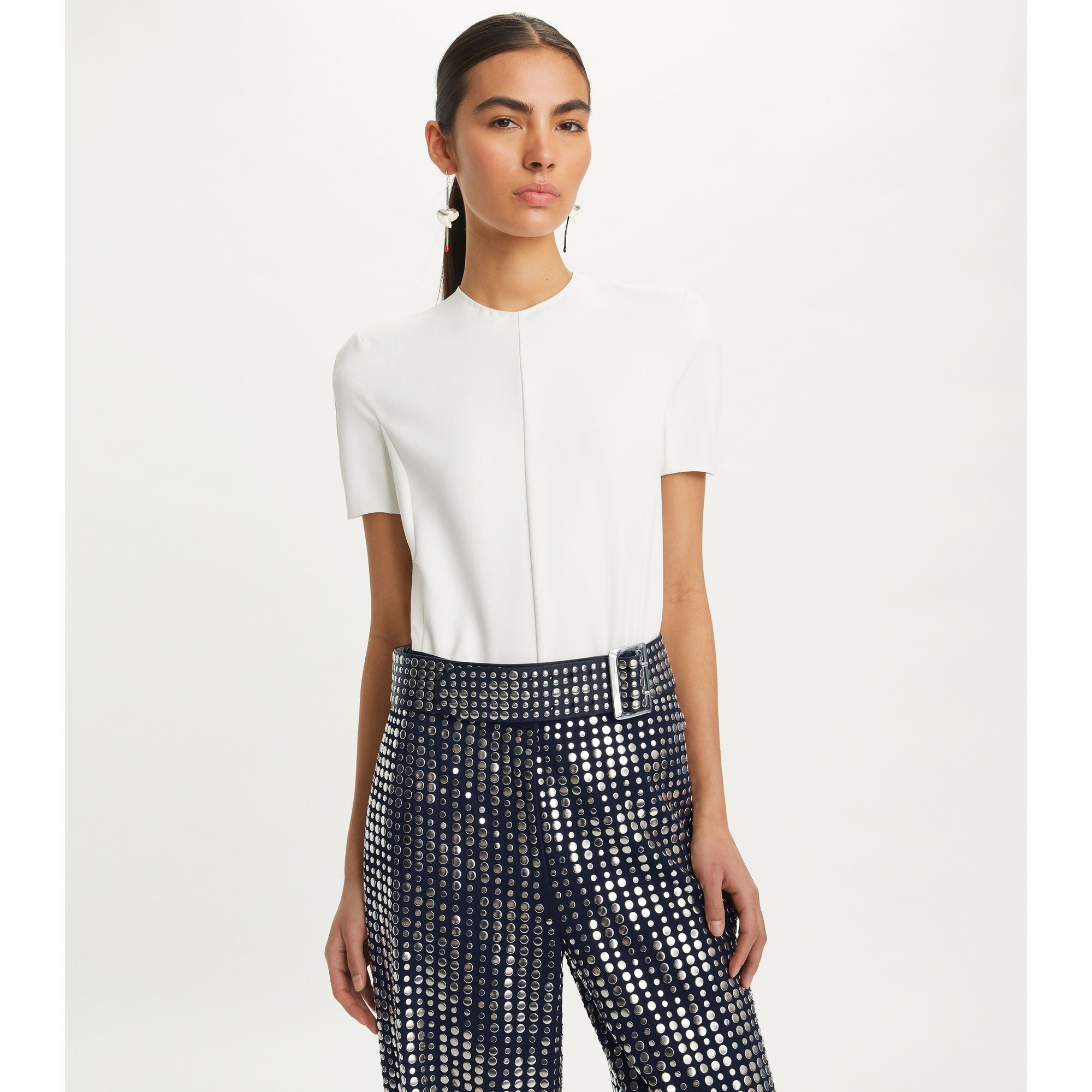 Women Funnel Neck Twill Tee - White