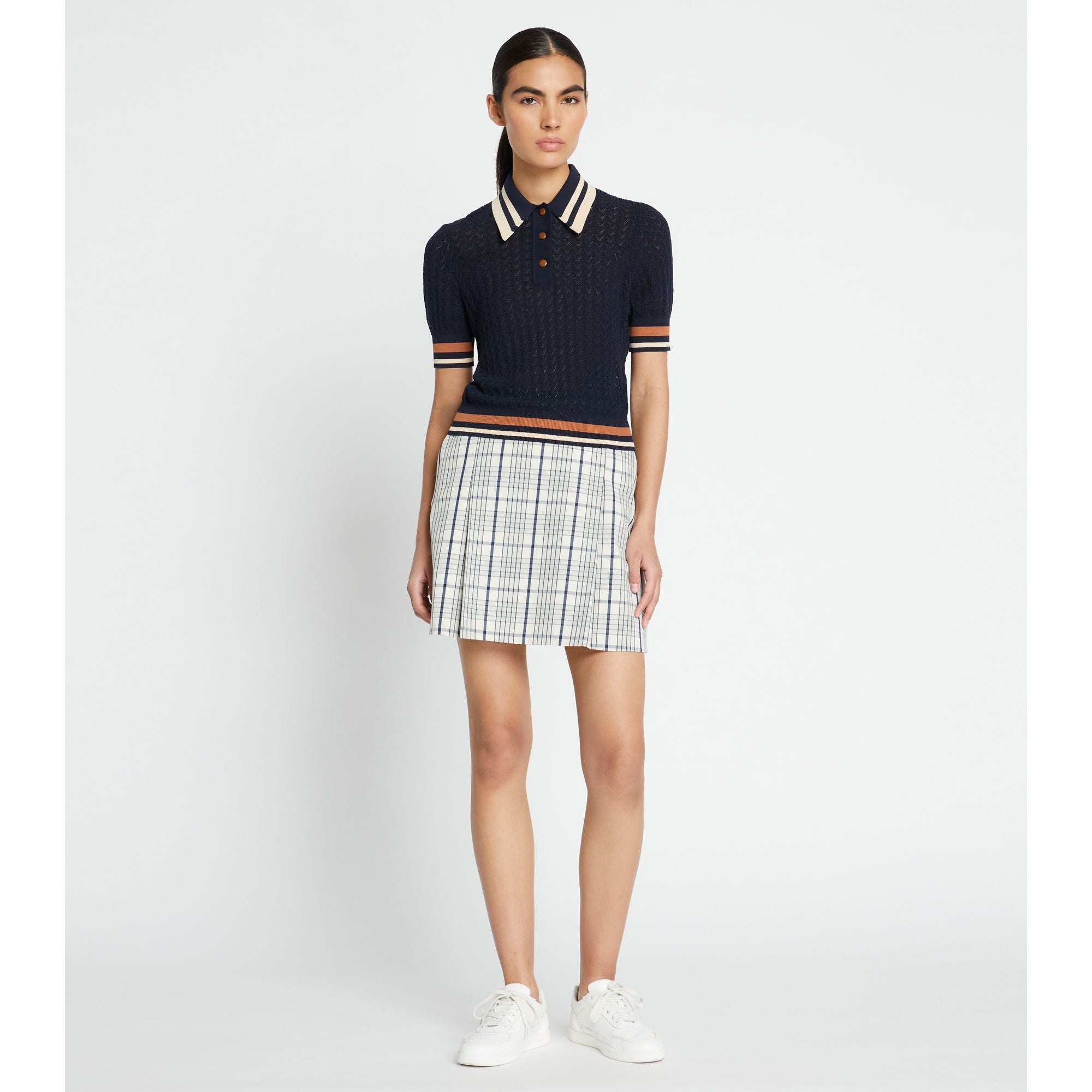 Women Pleated-Front Twill Golf Skirt - Sesame Uptown Plaid