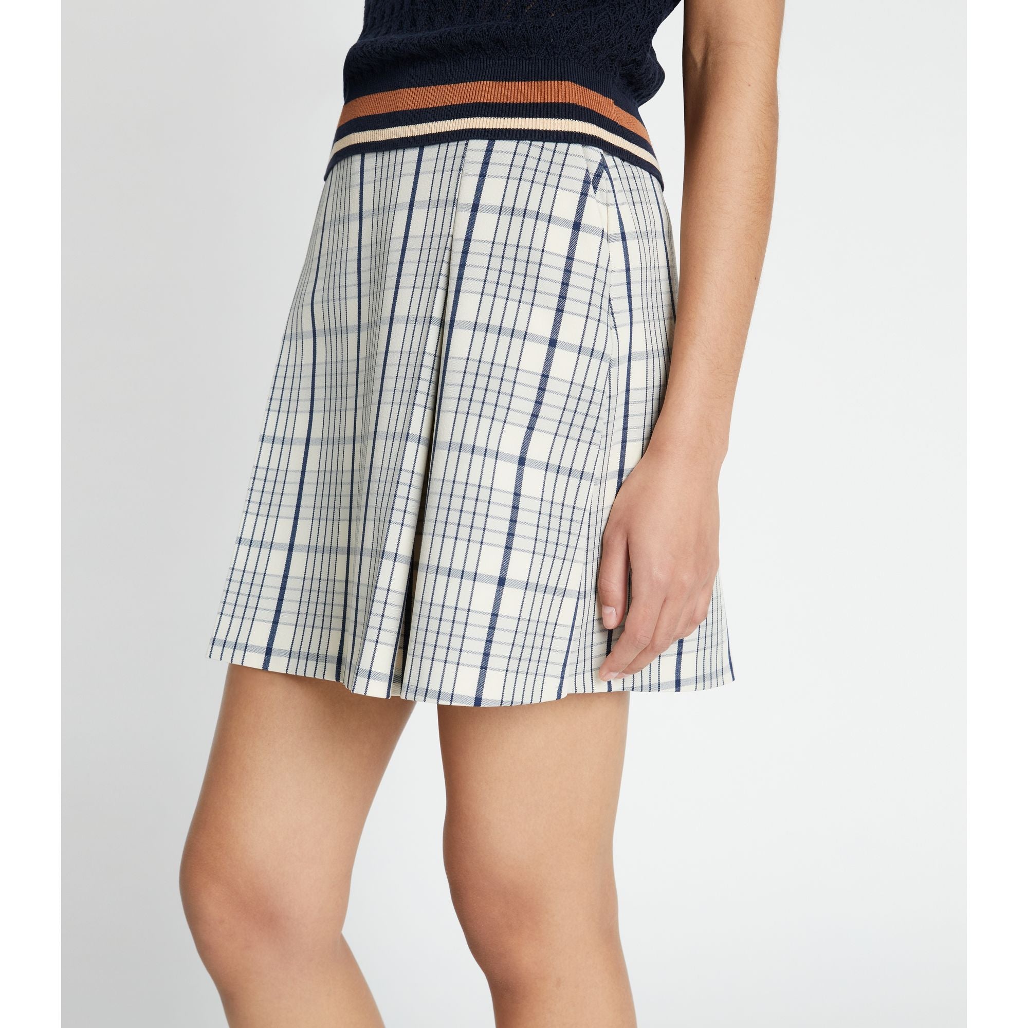 Women Pleated-Front Twill Golf Skirt - Sesame Uptown Plaid