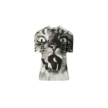 Women Cat Printed T-Shirt - Gray Cat Portrait
