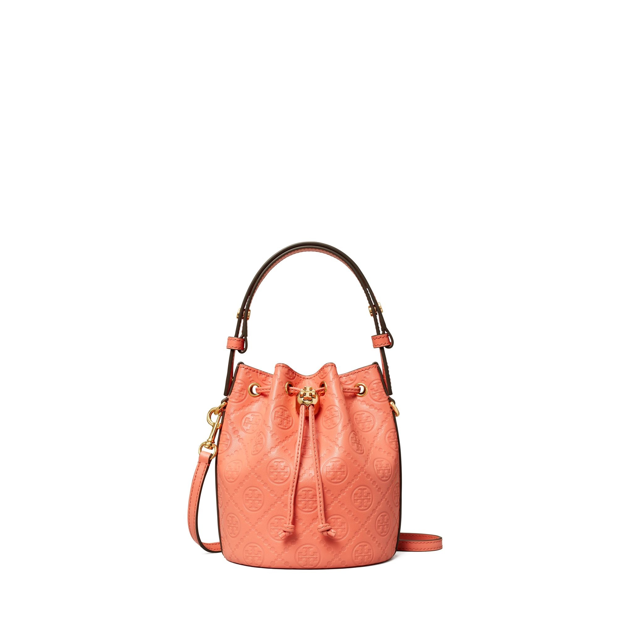 Women T Monogram Leather Mini Bucket Bag - Coral Crush
