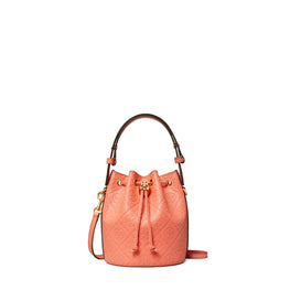 Women T Monogram Leather Mini Bucket Bag - Coral Crush