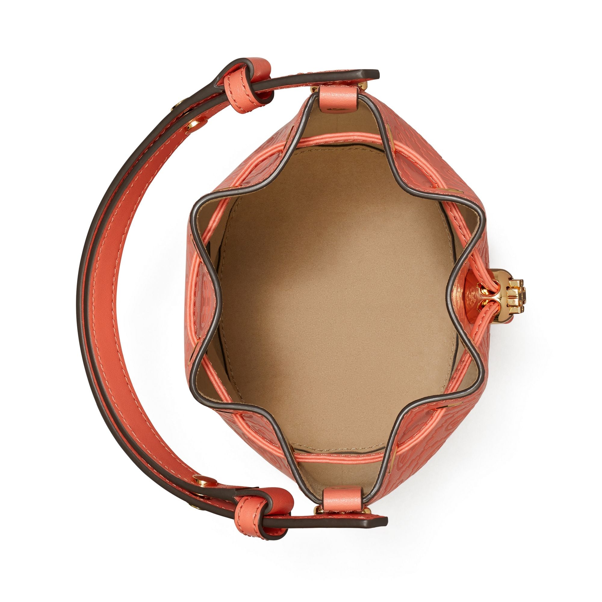 Women T Monogram Leather Mini Bucket Bag - Coral Crush