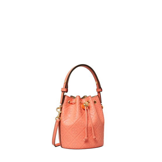 Women T Monogram Leather Mini Bucket Bag - Coral Crush