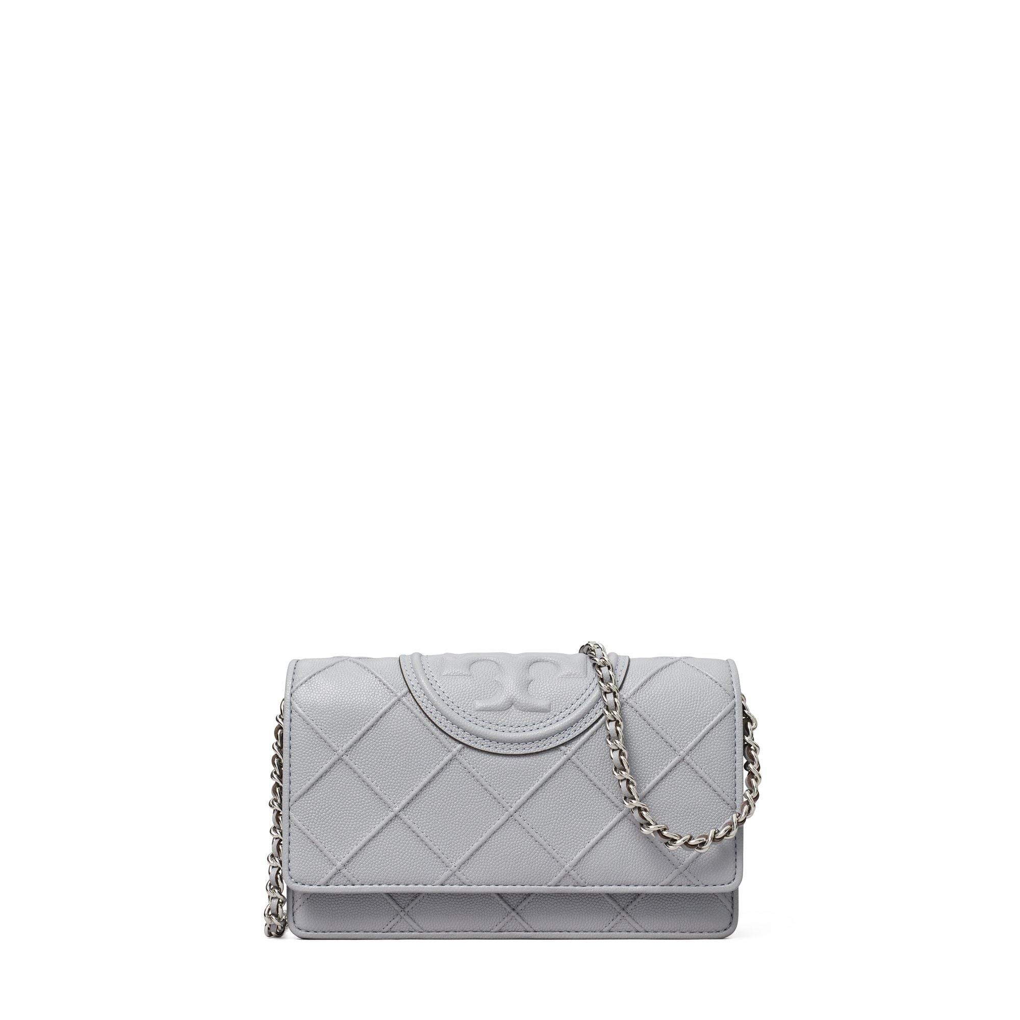 Women Fleming Soft Grained Chain Wallet - Slate