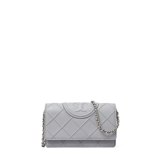 Women Fleming Soft Grained Chain Wallet - Slate