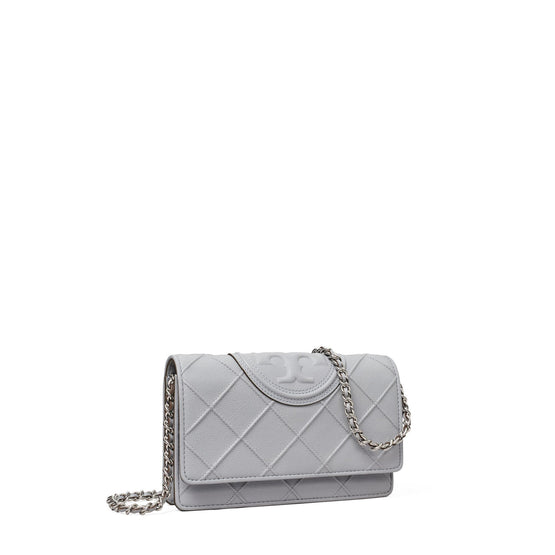 Women Fleming Soft Grained Chain Wallet - Slate
