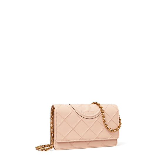 Women Fleming Soft Grained Chain Wallet - Blush