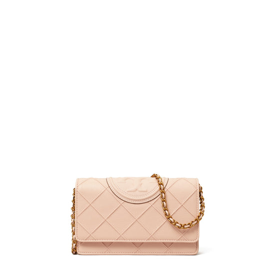 Women Fleming Soft Grained Chain Wallet - Blush
