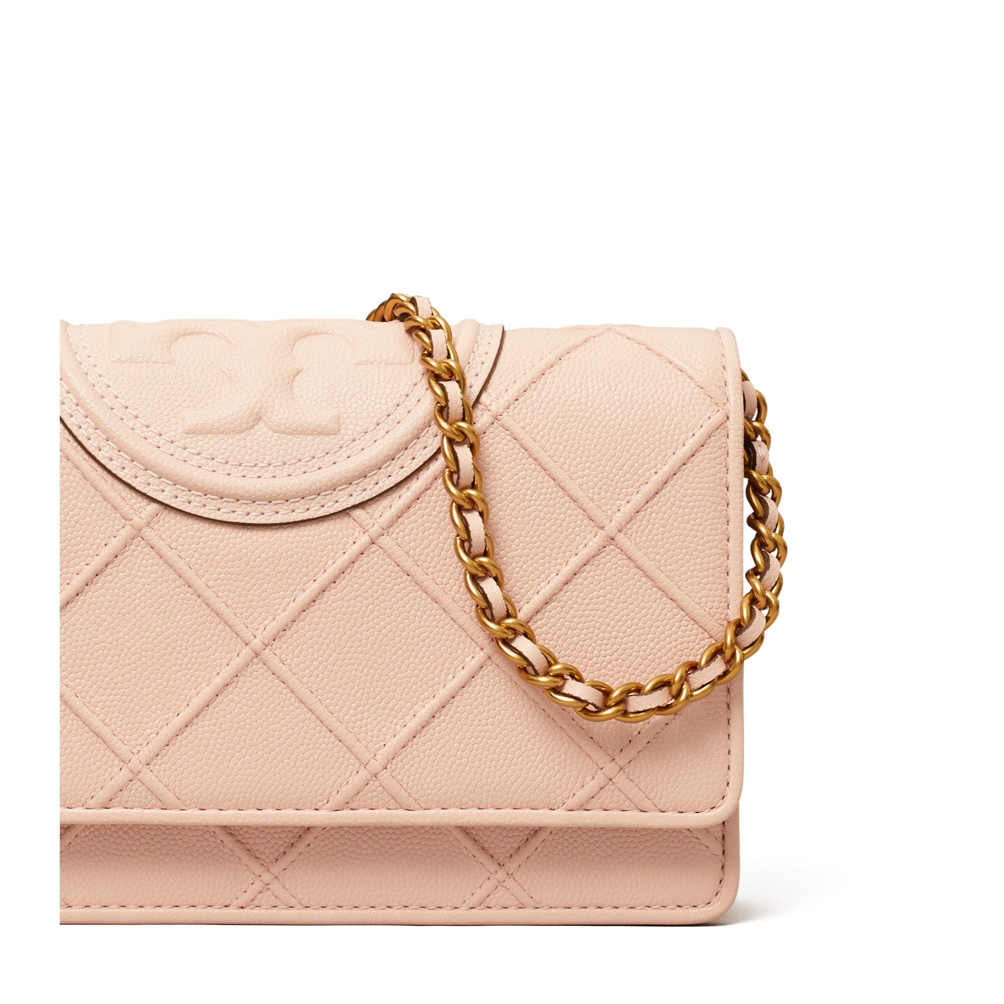 Women Fleming Soft Grained Chain Wallet - Blush
