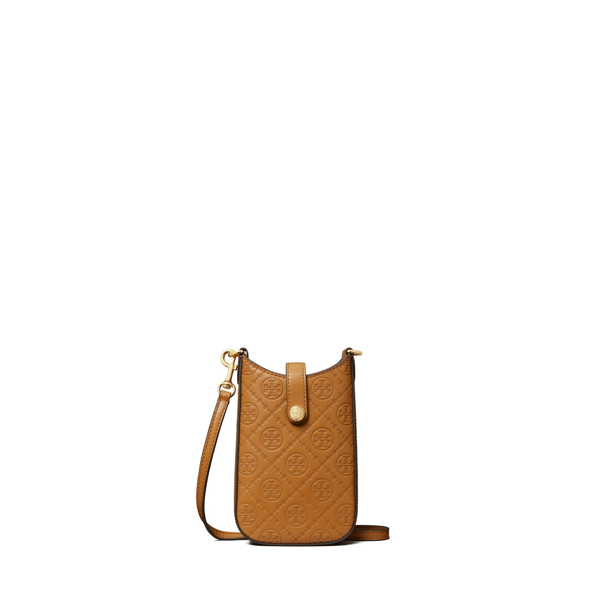 Women T Monogram Leather Phone Crossbody - Tan